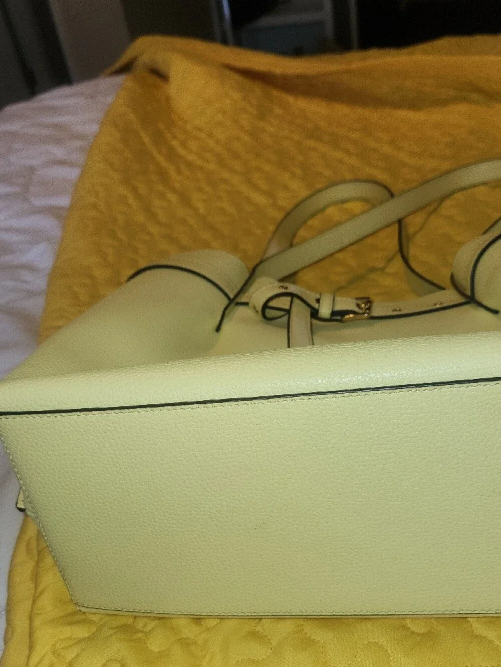 Michael Kors Light Yellow Pebbled Leather Tote with Gold Hardware